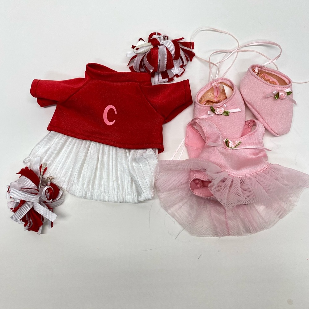 Pink Ballerina Dress & Red Cheer Outfit Set for Dolls or Small Build a Bear